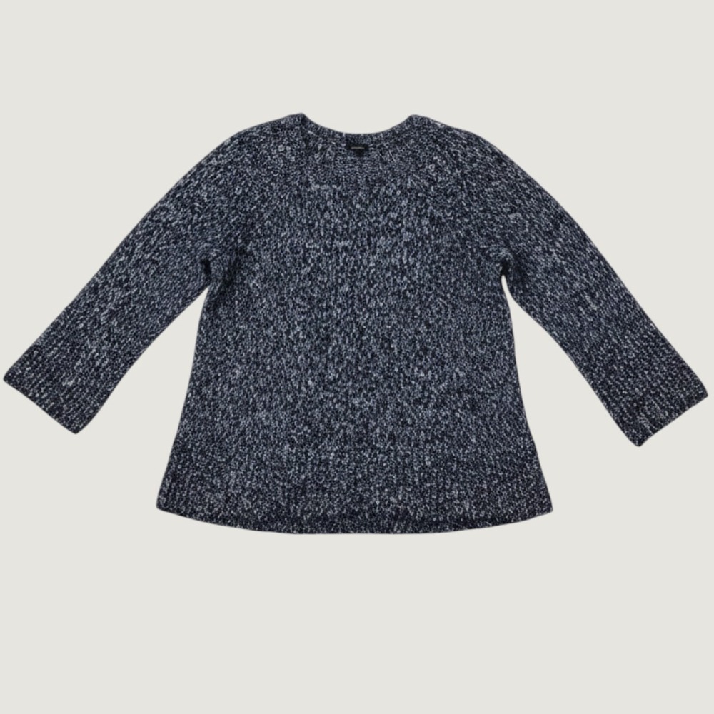 Talbots Sweater Womens XL Navy Blue White Marled Knit Raglan Pullover Crew Neck